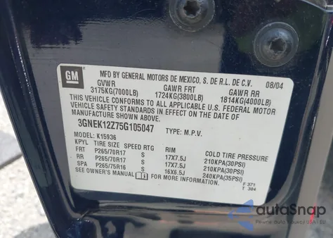 2005 Chevrolet Avalanche 1500 Z71 из США, поврежденный, VIN 3GNEK12Z75G105047